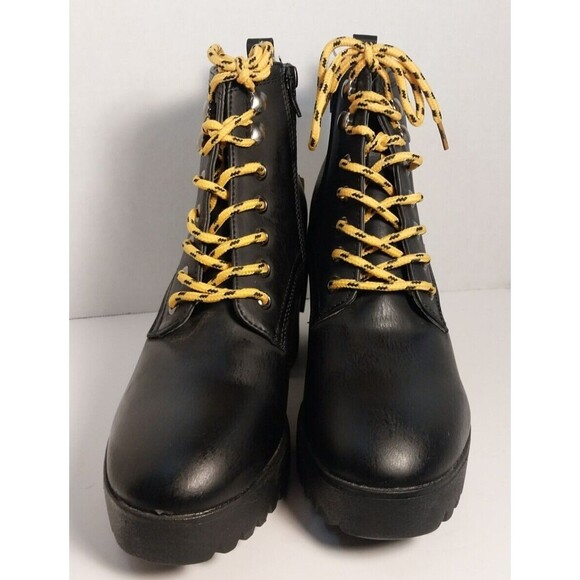 Seven7 Flatiron Platform Boots Womens Size 9 Black Leather Side Zip 2081 - Picture 4 of 10